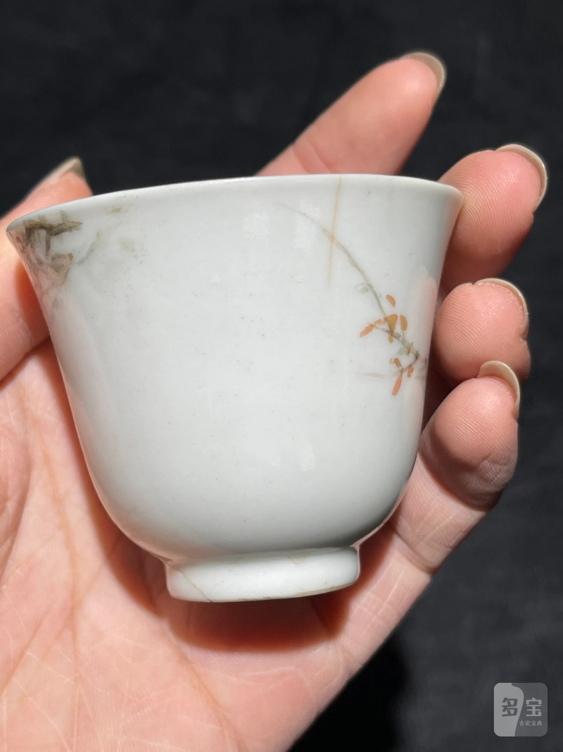 清光绪 浅绛彩花鸟纹杯一组三只 - 图4